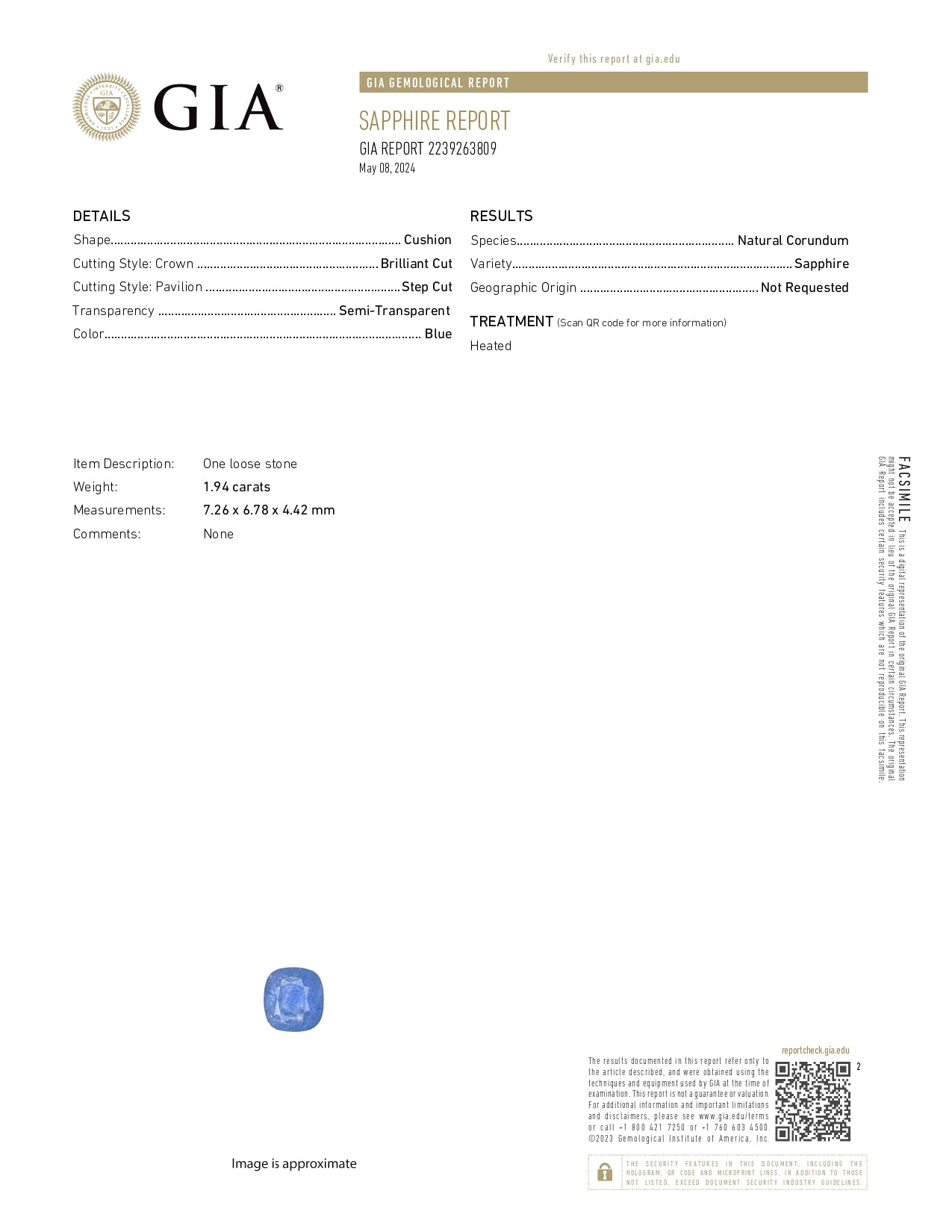 ZAFIRO GIA 1.94 CT