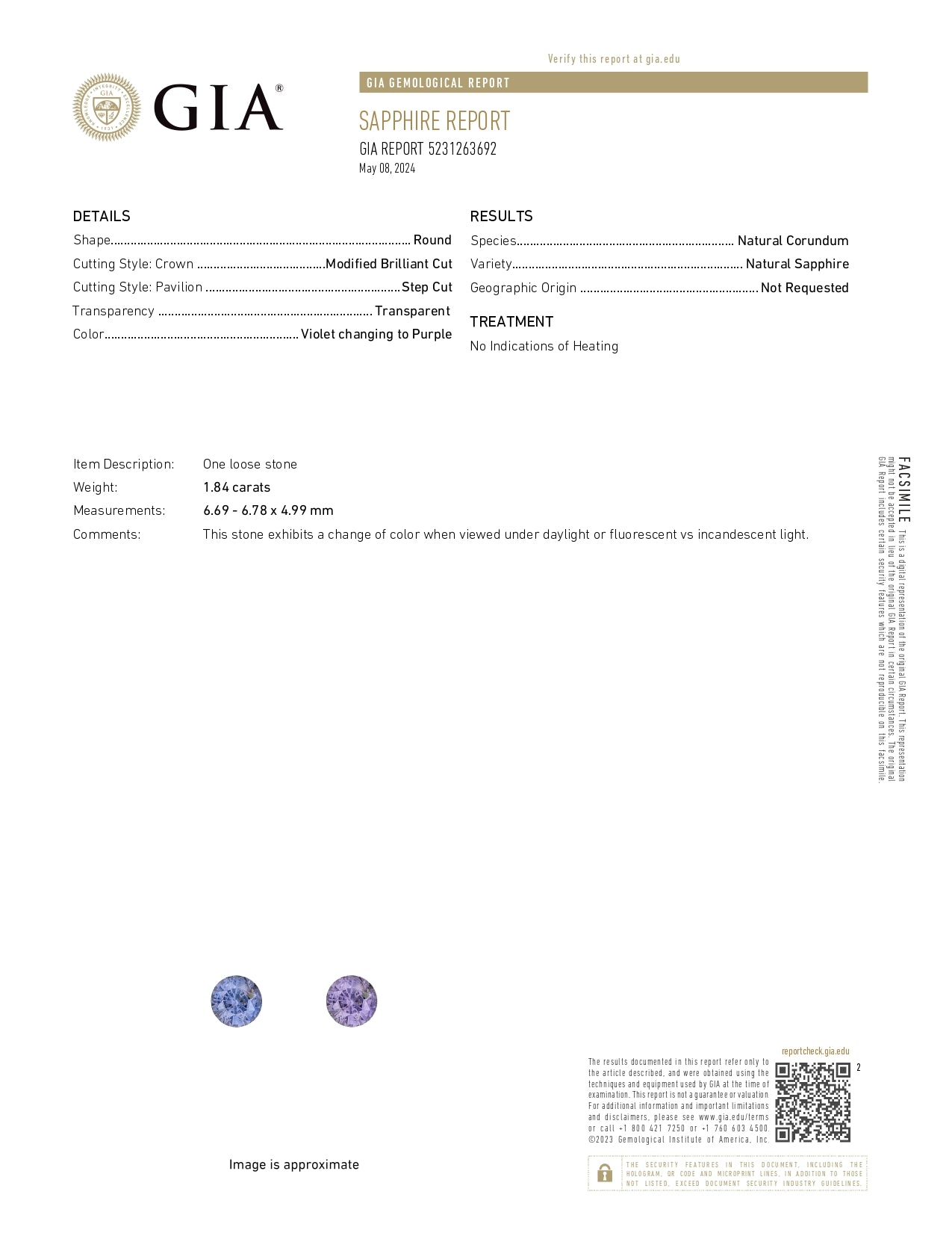 ZAFIRO GIA 1.84 CT