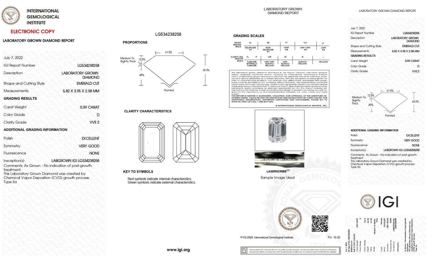 DIAMANTE DE LABORATORIO IGI 0.59 CT CORTE ESMERALDA