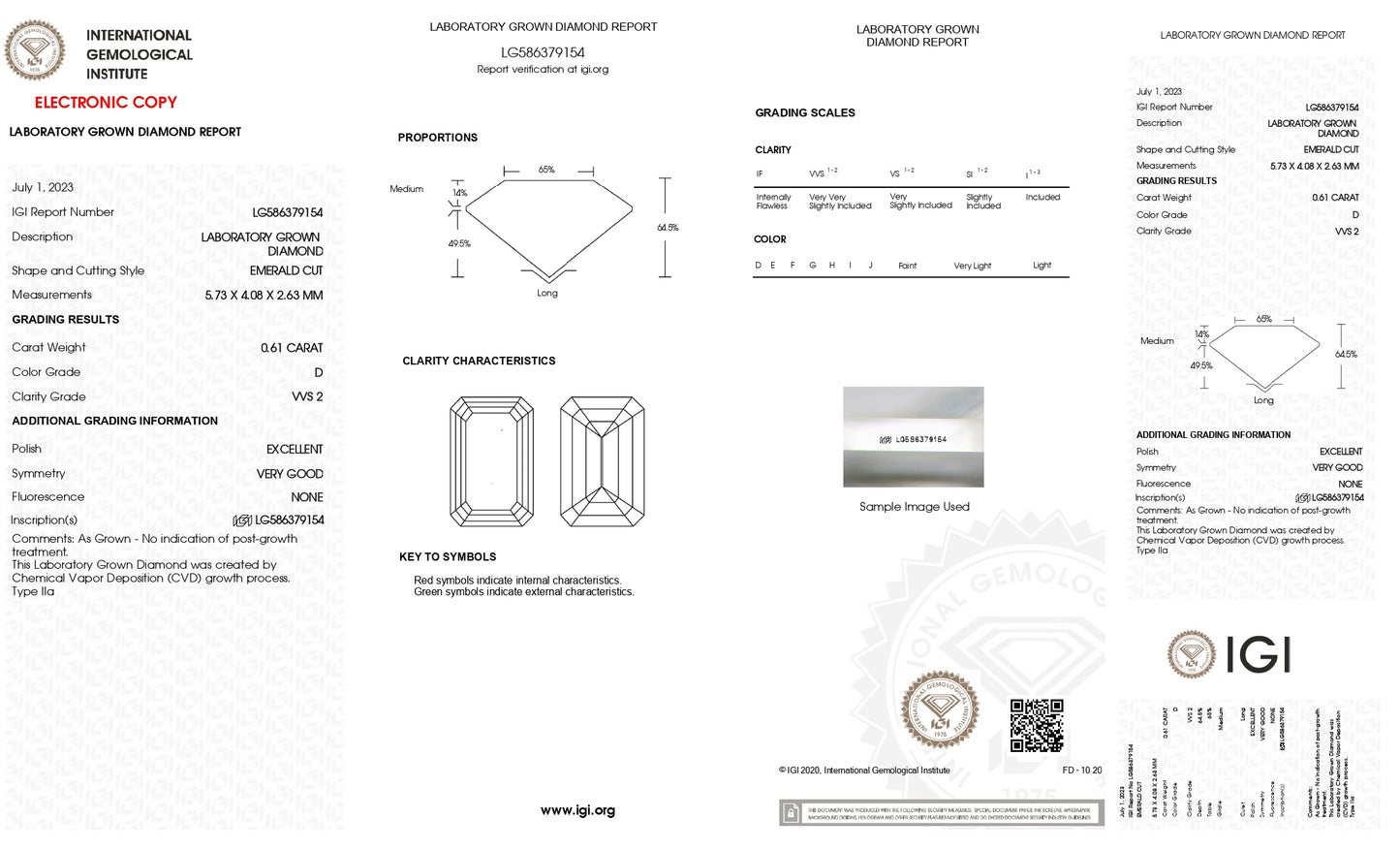 DIAMANTE DE LABORATORIO IGI CORTE ESMERALDA 0.61 CT