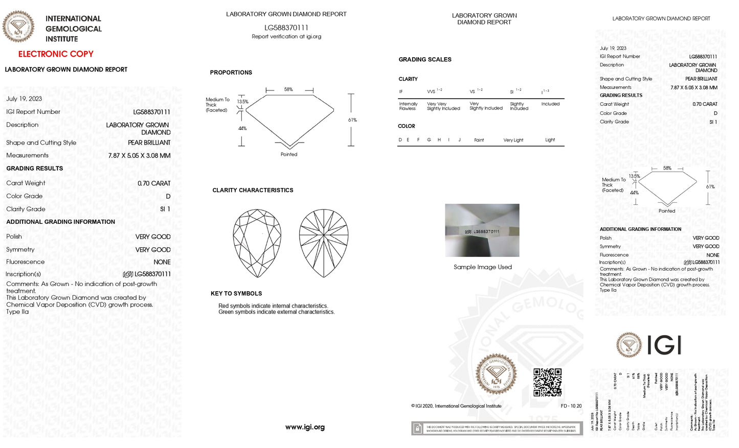 DIAMANTE DE LABORATORIO IGI 0.70 CT CORTE PERA