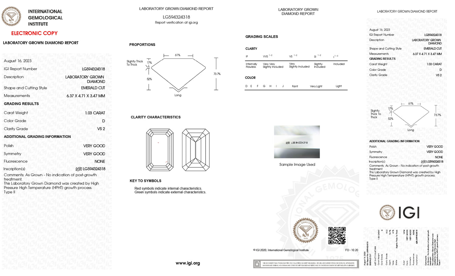 DIAMANTE DE LABORATORIO IGI CORTE ESMERALDA 1.03 CT