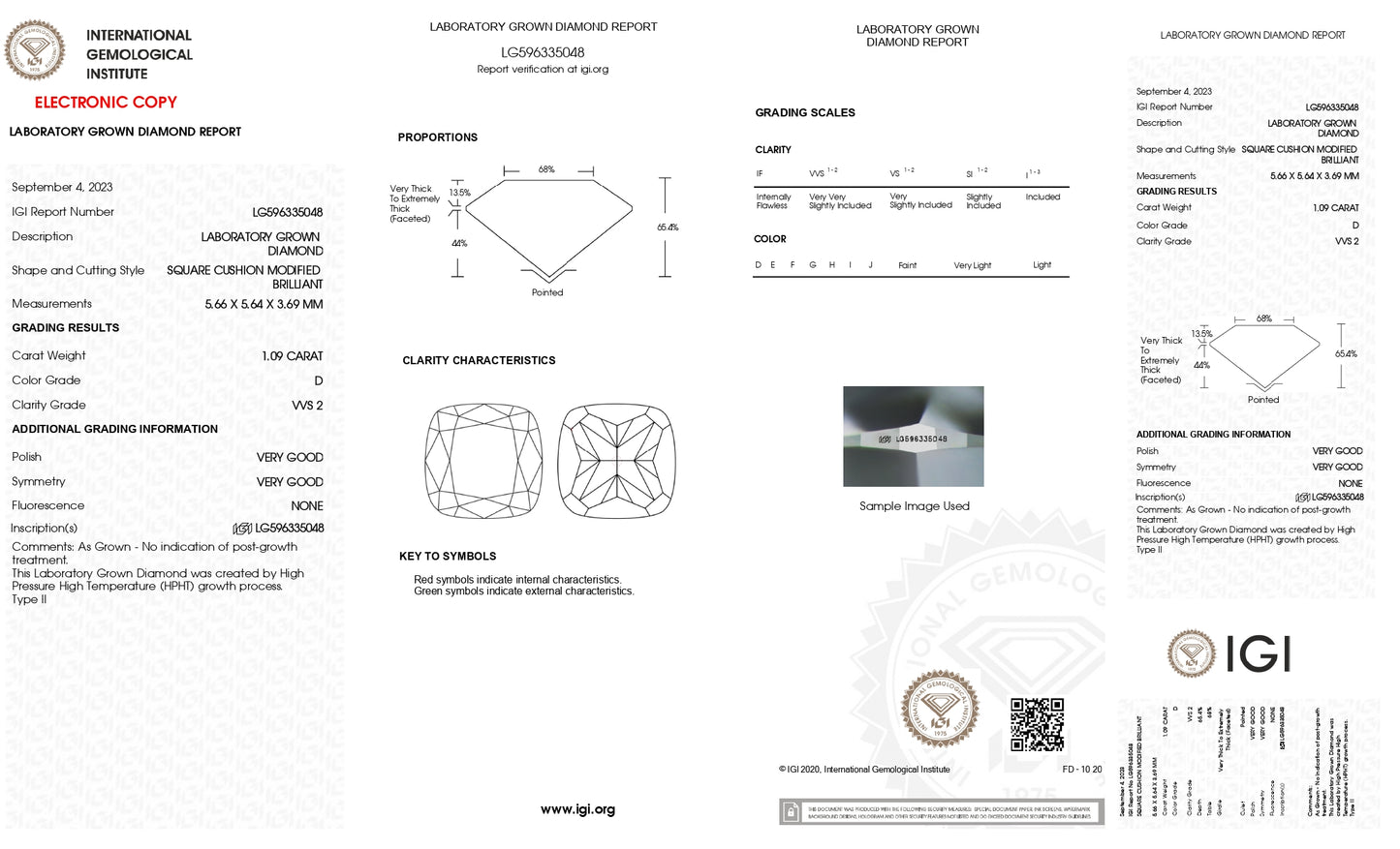 DIAMANTE DE LABORATORIO IGI CORTE CUSHION 1.09CT