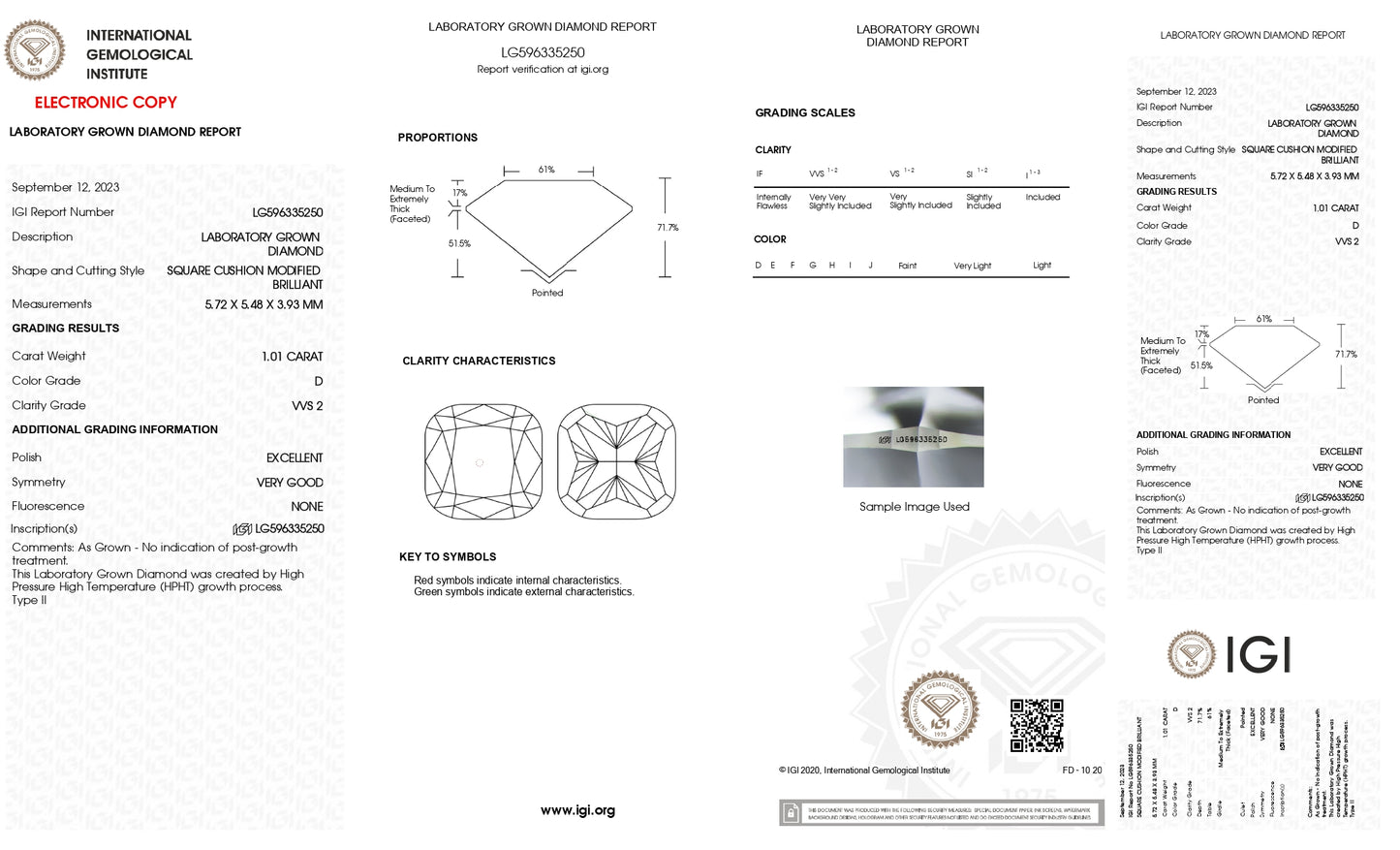 DIAMANTE DE LABORATORIO IGI CORTE CUSHION 1.01CT