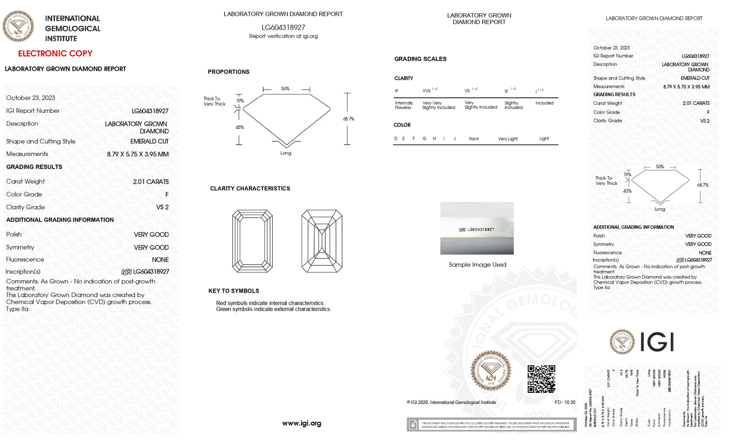 DIAMANTE DE LABORATORIO IGI CORTE ESMERALDA 2.01 CT