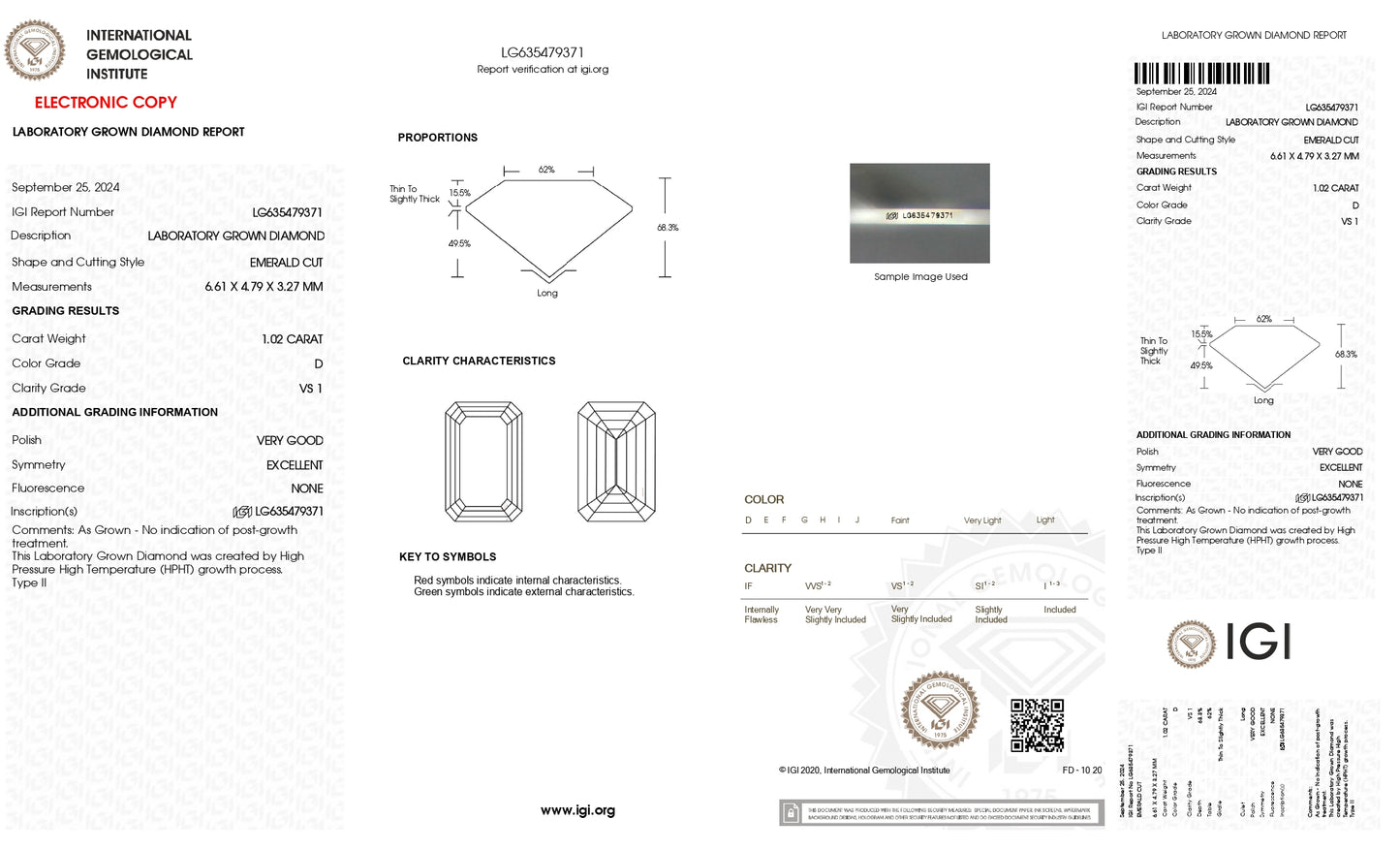 DIAMANTE DE LABORATORIO IGI 1.02 CT CORTE ESMERALDA