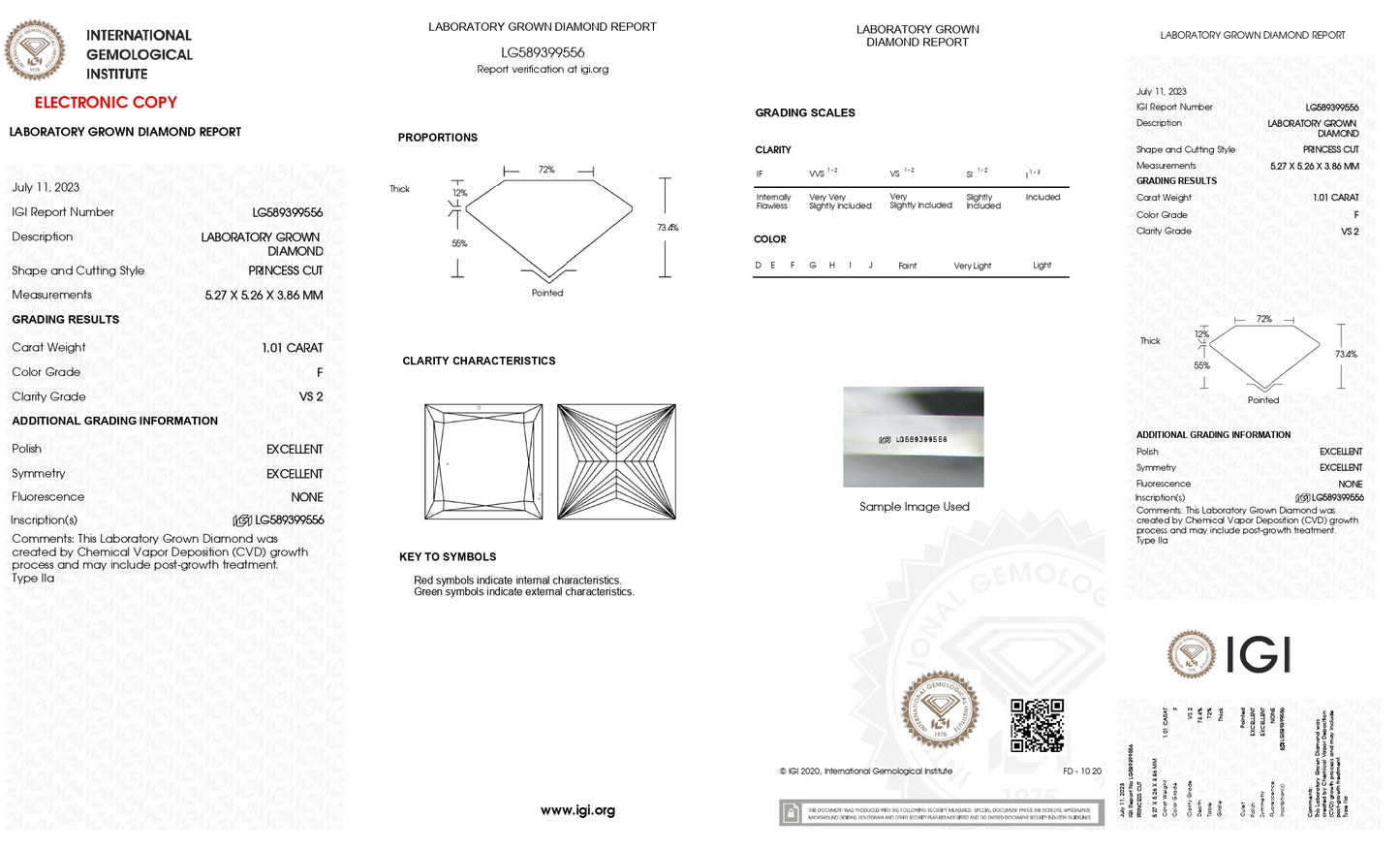 DIAMANTE DE LABORATORIO IGI CORTE PRINCESS 1.01 CT