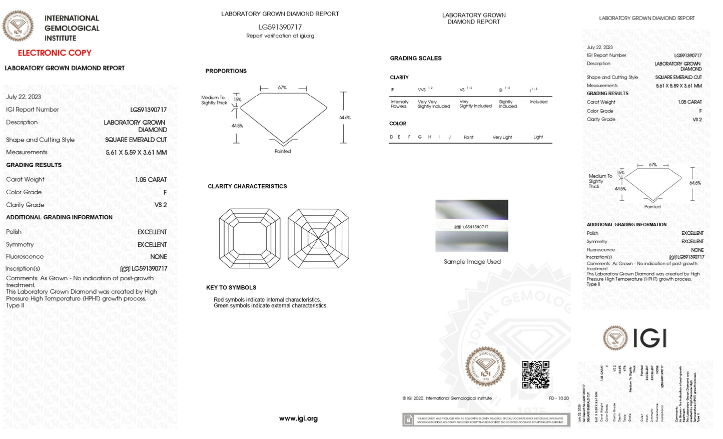 DIAMANTE DE LABORATORIO IGI CORTE ASSCHER 1.05 CT